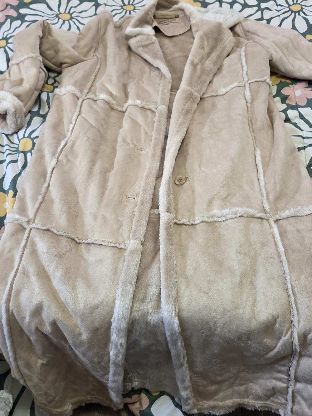 Fairweather Vintage Y2K Faux Suede Penny Lane Long Coat Beige XL